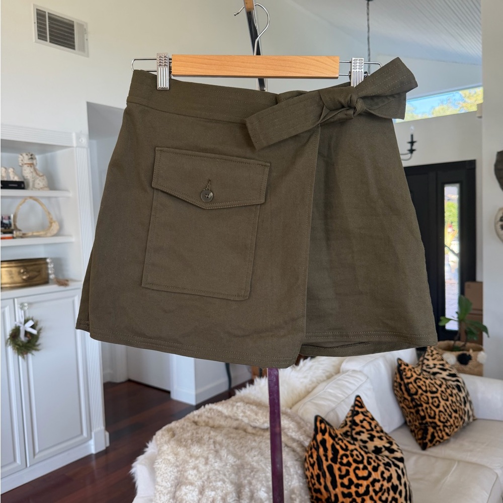 Express Olive Mini Skirt with Bow Detail